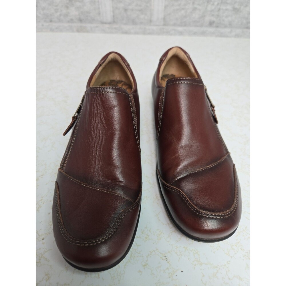 Taos Womens 10 Loafers Brown Leather Side Zip Walking Shoes CHA13850